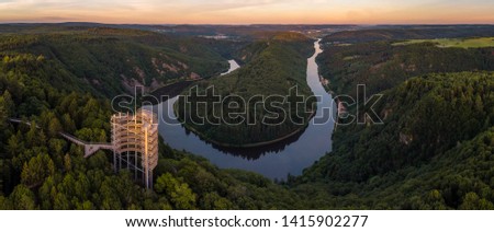 The Saar Loop at the viewpoint Cloef at Orscholz near Mettlach in Germany. Royalty-Free Stock Photo #1415902277