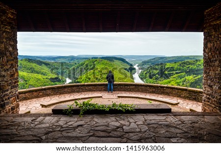 Scenic view on Saar loop (Saarschleife) by Cloef, Mettlach. Saarland, Germany. Royalty-Free Stock Photo #1415963006