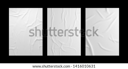 White wrinkled poster template set. Isolated glued paper mockup Royalty-Free Stock Photo #1416010631