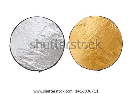 Reflector silver and gold light for photography Isolated with clipping path Royalty-Free Stock Photo #1416038711