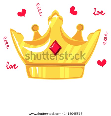 illustration. Gold crown with precious stone on white background