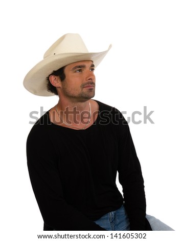 Cowboy in a white hat with black shirt
