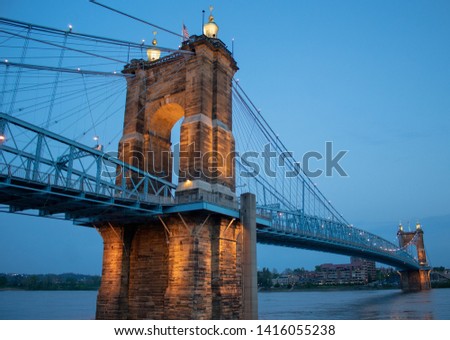 The beautiful Roebling suspension bridge at dawn.