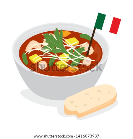 Traditional italian soup with a flag of Italy - Vector
