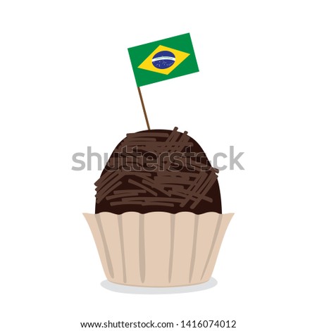 Isolated brigadeiro with a flag of Brazil. traditional brazilian candy - Vector