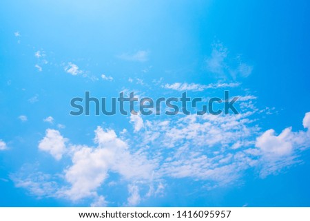 Beautiful Blue Sky Background with White Clouds. Picture for Summer Season.