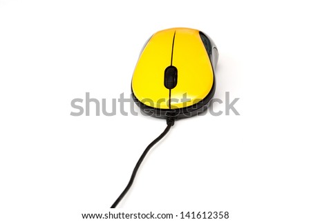 Yellow computer mouse on white background