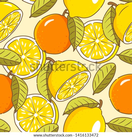 Citrus. Seamless pattern of oranges and lemons. Flat illustration style