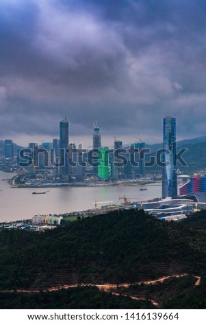 Skyscrapers under construction at hengqin free trade zone in zhuhai, guangdong, China