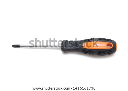 Screwdriver. Screwdriver on a white background. Screwdriver with orange handle. Royalty-Free Stock Photo #1416161738