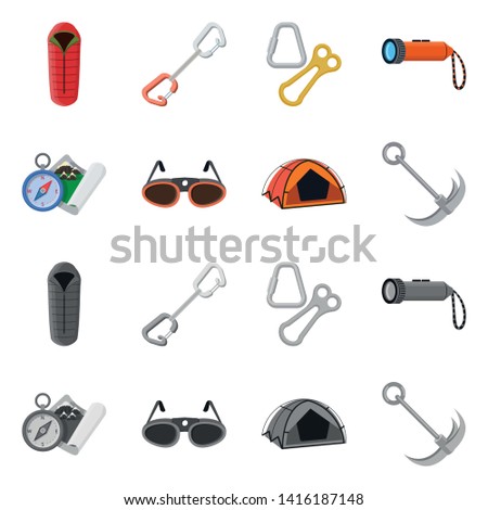 Vector design of mountaineering and peak icon. Set of mountaineering and camp stock vector illustration.