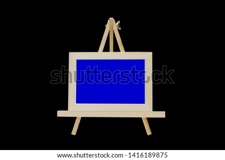 Picture frames wood, landscape orientation picture blue screen black background (in the middle of the screen)
