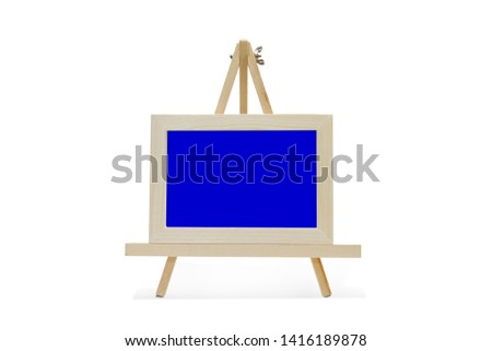 Picture frames wood, the horizontal image of blue screen. White background (In the middle of the screen)