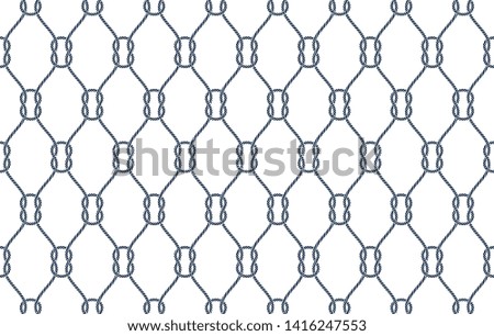 Vector rope, fishing net, seamless. White background.