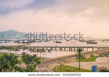 Overhead view of West Bay in Zhuhai City, Guangdong Province, China