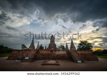 Landscape of Ayutthaya historical park before the rain.