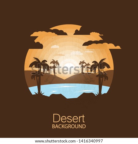 landscape desert.Oasis in the dry desert.Negative space illustration Royalty-Free Stock Photo #1416340997