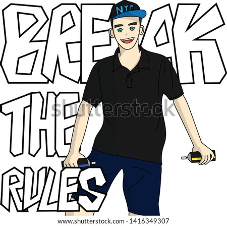 Cute Boy Break the Rules slogan words phrase quote hiphop graffiti art text t shirt idea teenager cartoon