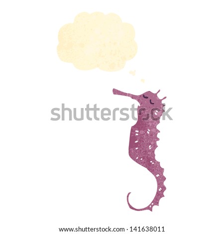 retro cartoon seahorse with thought bubble