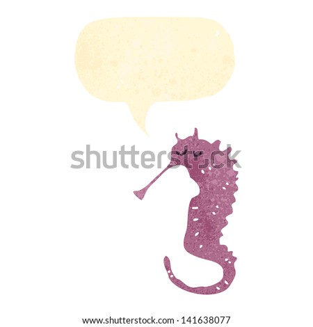 retro cartoon seahorse with speech bubble