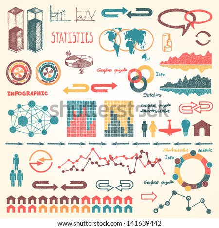 Set of hand drawn info graphics elements