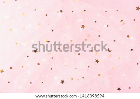 Beautiful dreamy, childhood, princess or fairy tale background. Birthday, baby shower, or party concept. Royalty-Free Stock Photo #1416398594