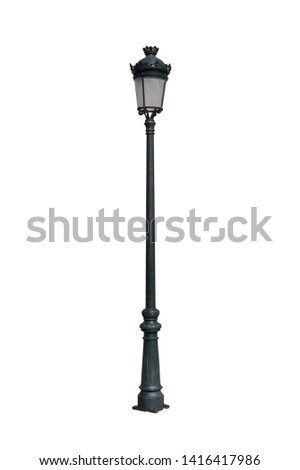 image of vintage street lamp post isolated on white background Royalty-Free Stock Photo #1416417986