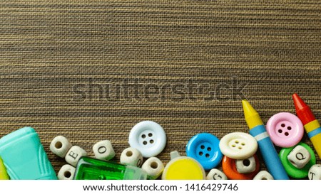 The stationery on wood background  space for caption.