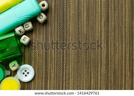 The stationery on wood background  space for caption.