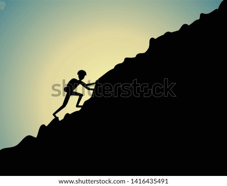 man climbing mountain, black silhouette