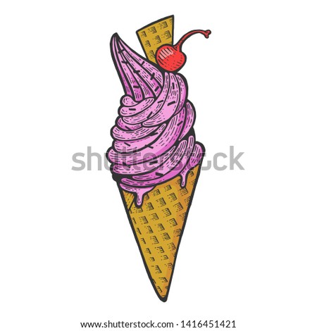 Ice cream sketch engraving vector illustration. Scratch board style imitation. Black and white hand drawn image.