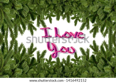leaf frame with i love you latters, and love massage, valentine card