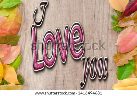 beautiful leaf frame with i love you latters to show love massage, valentine card, happy valentine day