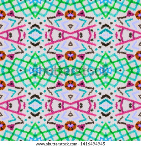 African art drawing. Seamless aztec pattern. Vintage peruvian design. Indian tribal style. Fashion textile texture. Vintage boho print. White, pink, cyan, black, green african art drawing.