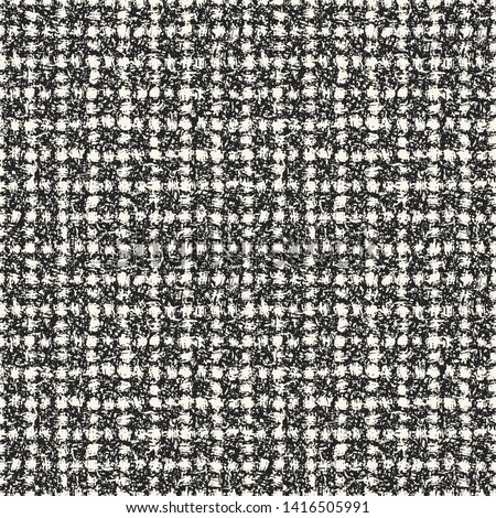 Monochrome Checkered Bouclé Effect Textured Background. Seamless Pattern.