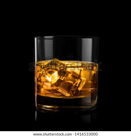 Whiskey glass black background shiny