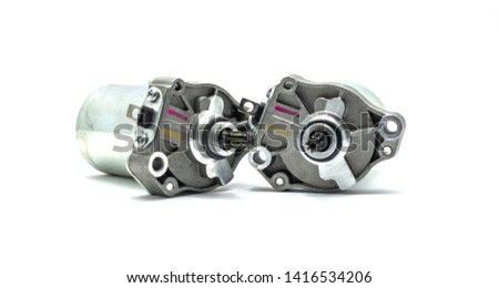 Motorbike part. Starter motor for motorcycle with white background