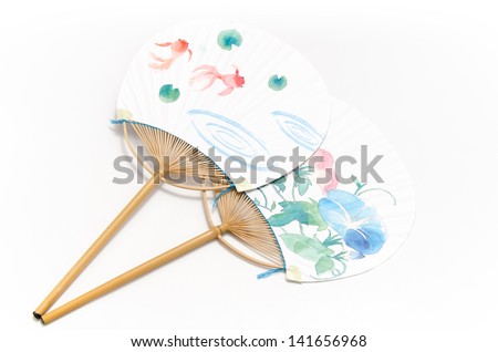 Japanese fan. The fan of the picture of a goldfish, and the fan of the picture of a morning glory.