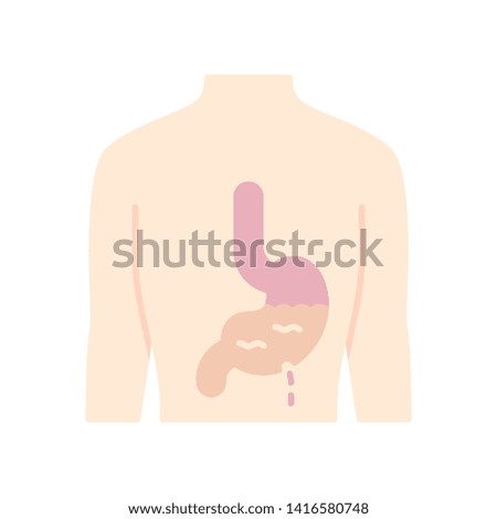 Ill stomach flat design long shadow color icon. Gastritis. Sore human organ. People disease. Unhealthy digestive system. Sick internal body part. Gastrointestinal tract. Vector silhouette illustration