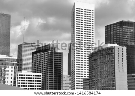 Skyscrapers on a sunny morning in downtown Houston. 