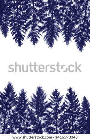 Vertical background made of silhouettes of Christmas trees. Isolated spruces