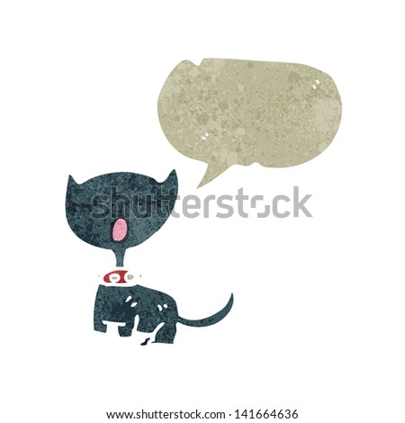 retro cartoon black cat with speech bubble
