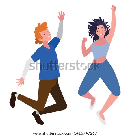 happy young couple celebrating characters