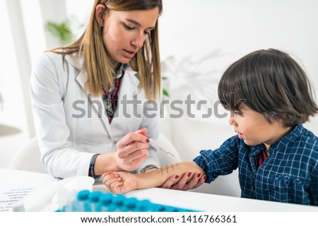 Allergy - Skin Prick Tests on Little Boy’s Arm Royalty-Free Stock Photo #1416766361