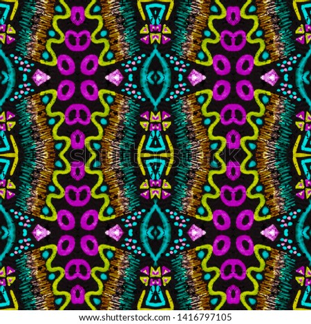 Aztec pattern. Seamless african print. Geometric seamless print. Tribal vintage motif. Modern graphic design. Vintage style. Black, gold, pink, green, brown aztec pattern.