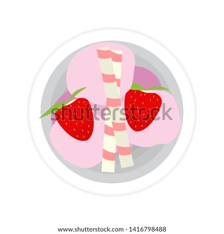 Top view of a ice cream sundae with strawberry