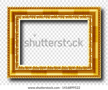 Golden wooden frame isolated on transparent background