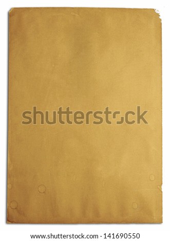 brown old paper have tear, notches, and old water drip on white background