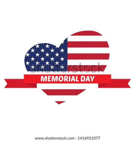 Memorial day banner with a flag of United States shaped a heart - Vector