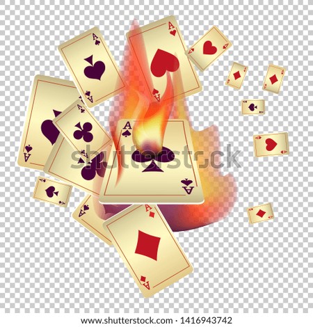 Casino Playing Cards and Fire. Pattern for ads of parties, events in Vegas. Vector illustration in vintage style.